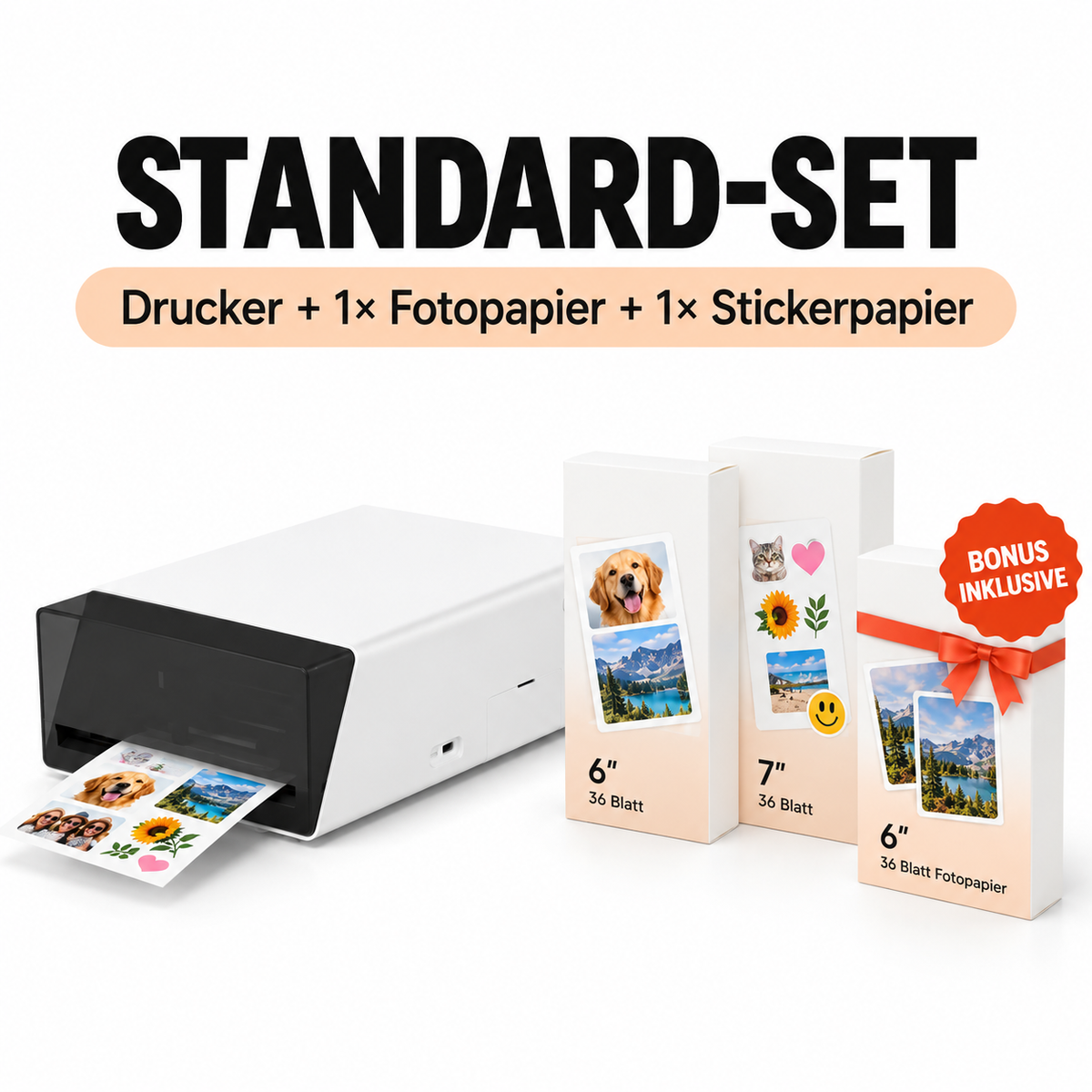 KI-Sticker- und Fotodrucker mit Bluetooth, automatischem Laminieren und Schneiden – für 6-Zoll-Fotos und 7-Zoll-Sticker