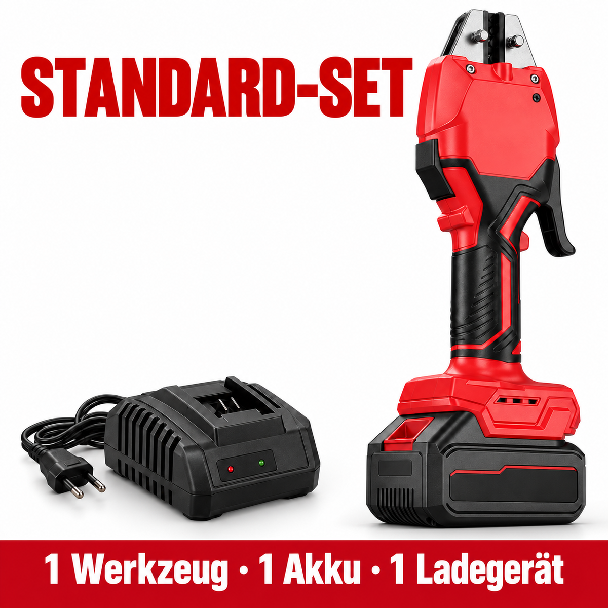 Akku Hydraulische Crimpzange für Kabelschuhe und Verbinder, elektrische Kabelschuh-Presszange mit 7 Presseinsätzen, 2 Akkus und Ladegerät